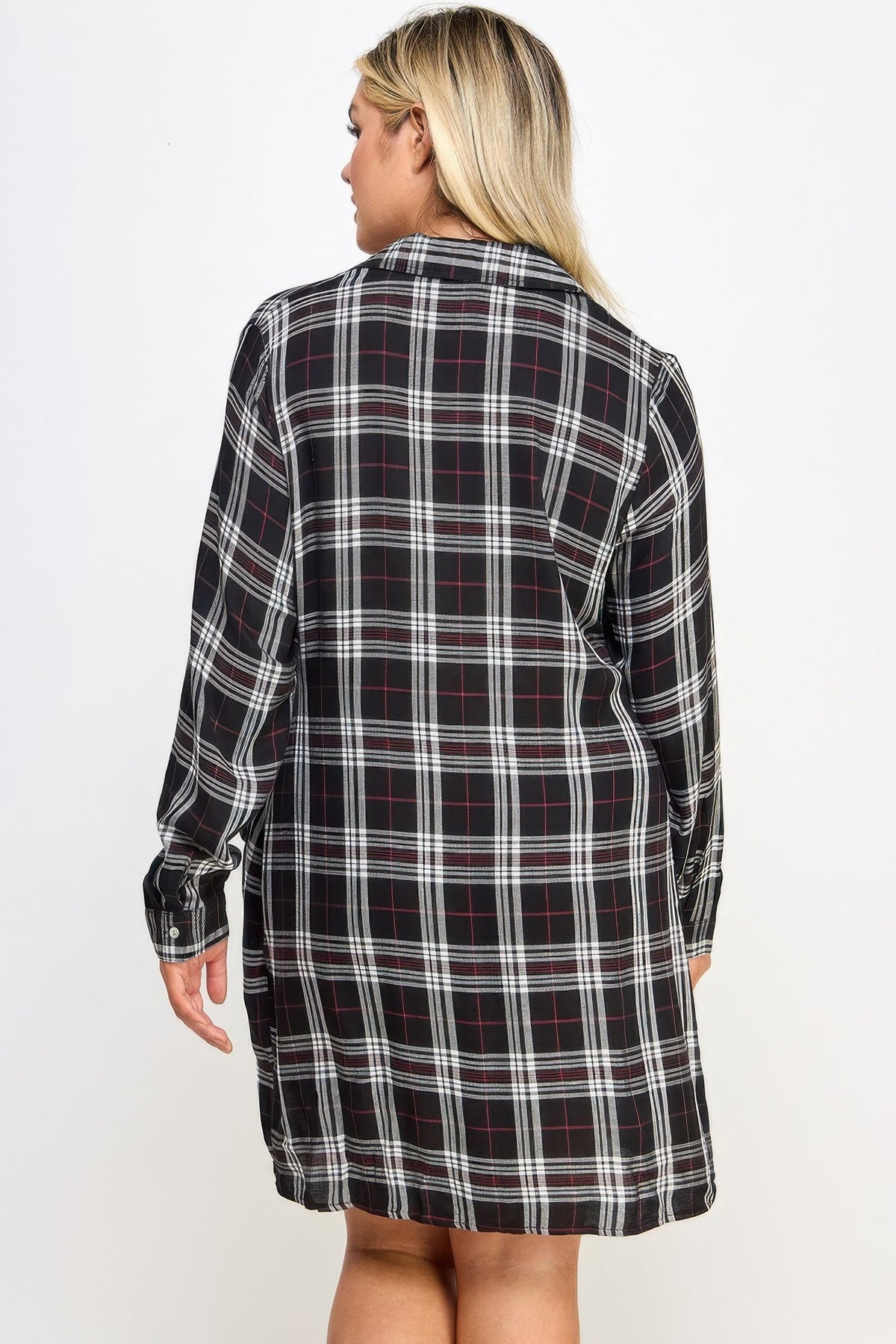 Long Sleeve Plaid Side Tie Dress