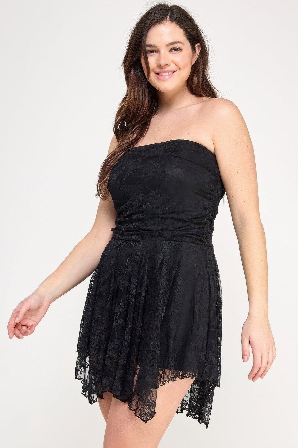 Ots Lace Overlay Assym Dress