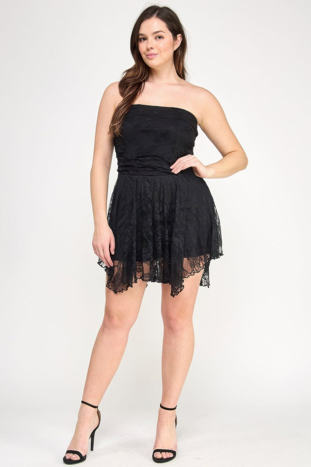 Ots Lace Overlay Assym Dress
