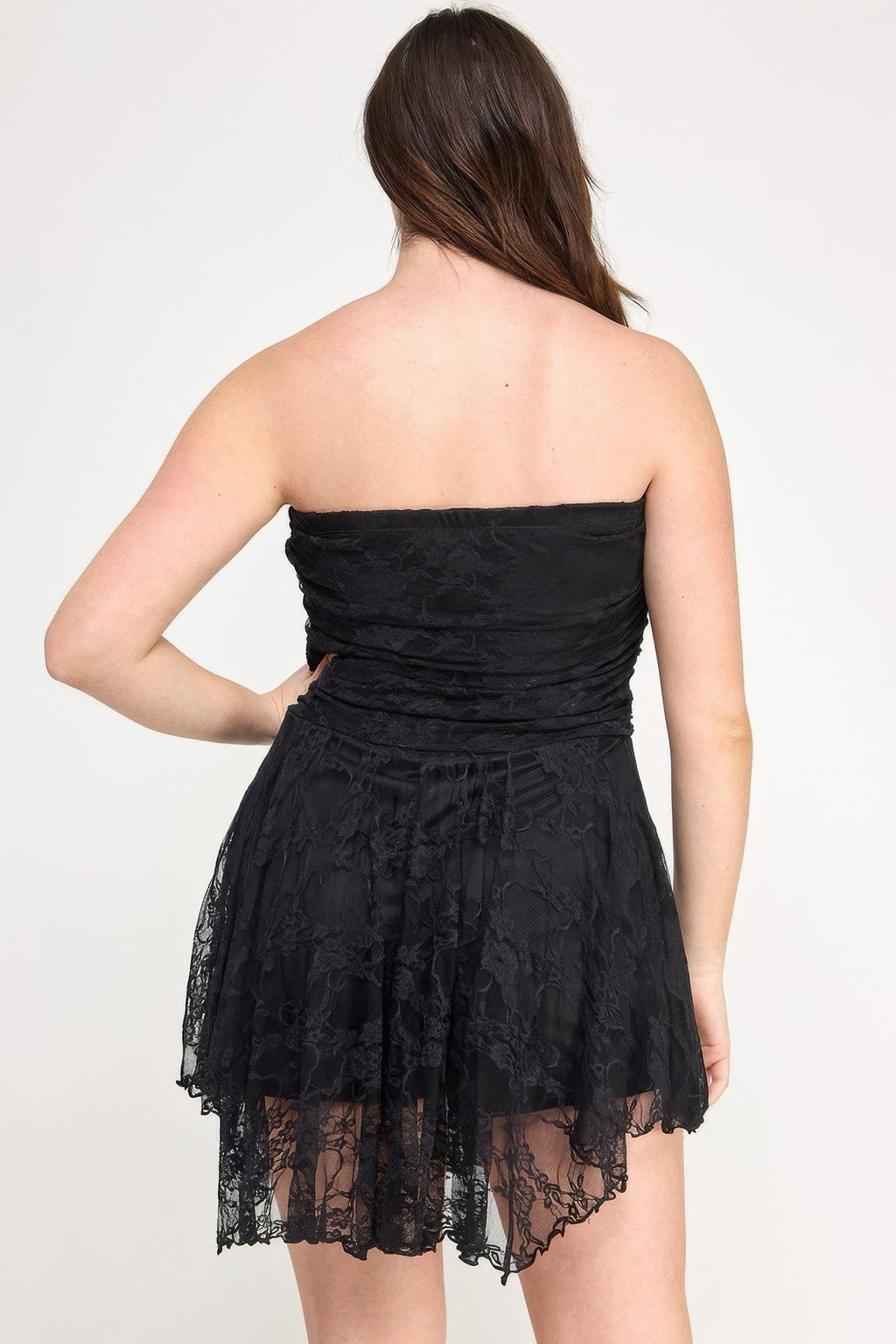 Ots Lace Overlay Assym Dress