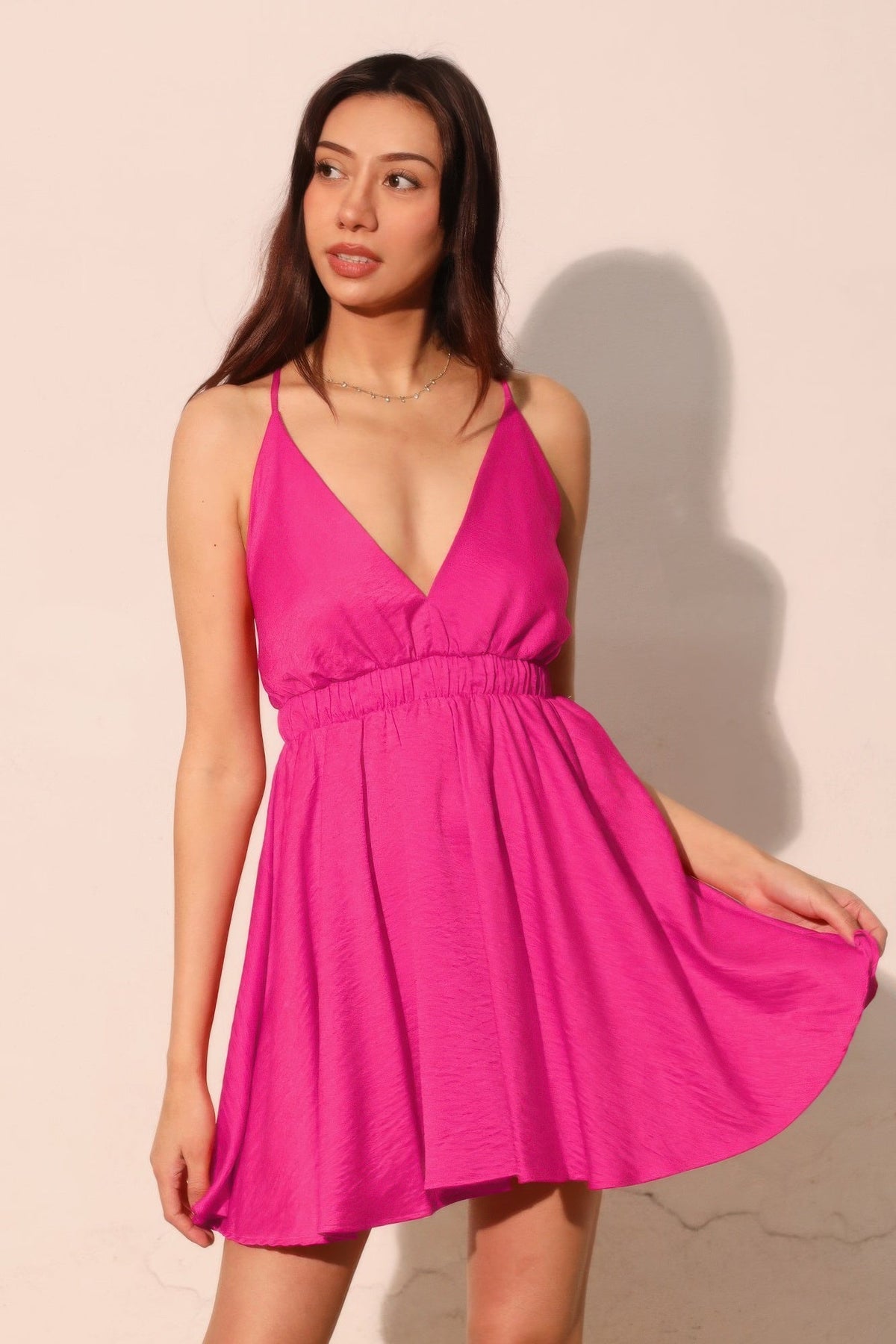 Washed Satin Crepe Cami Skater Dress