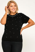 Pearl & Rhinestone Knit Sweater Top