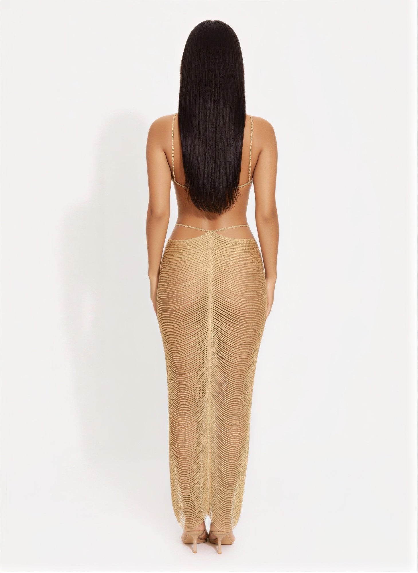 Metallic Cut Open Back Maxi Dress