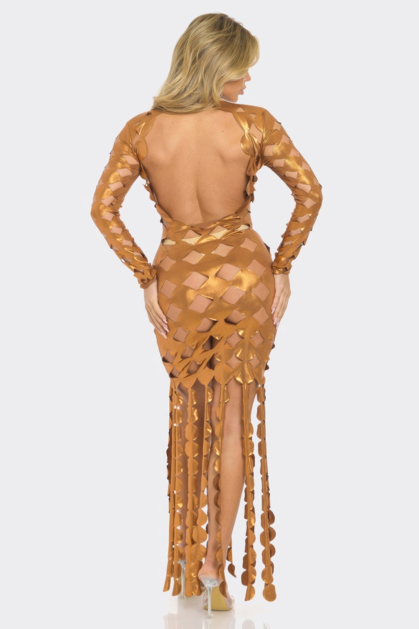 Metallic Sexy Cut Out Maxi Dress