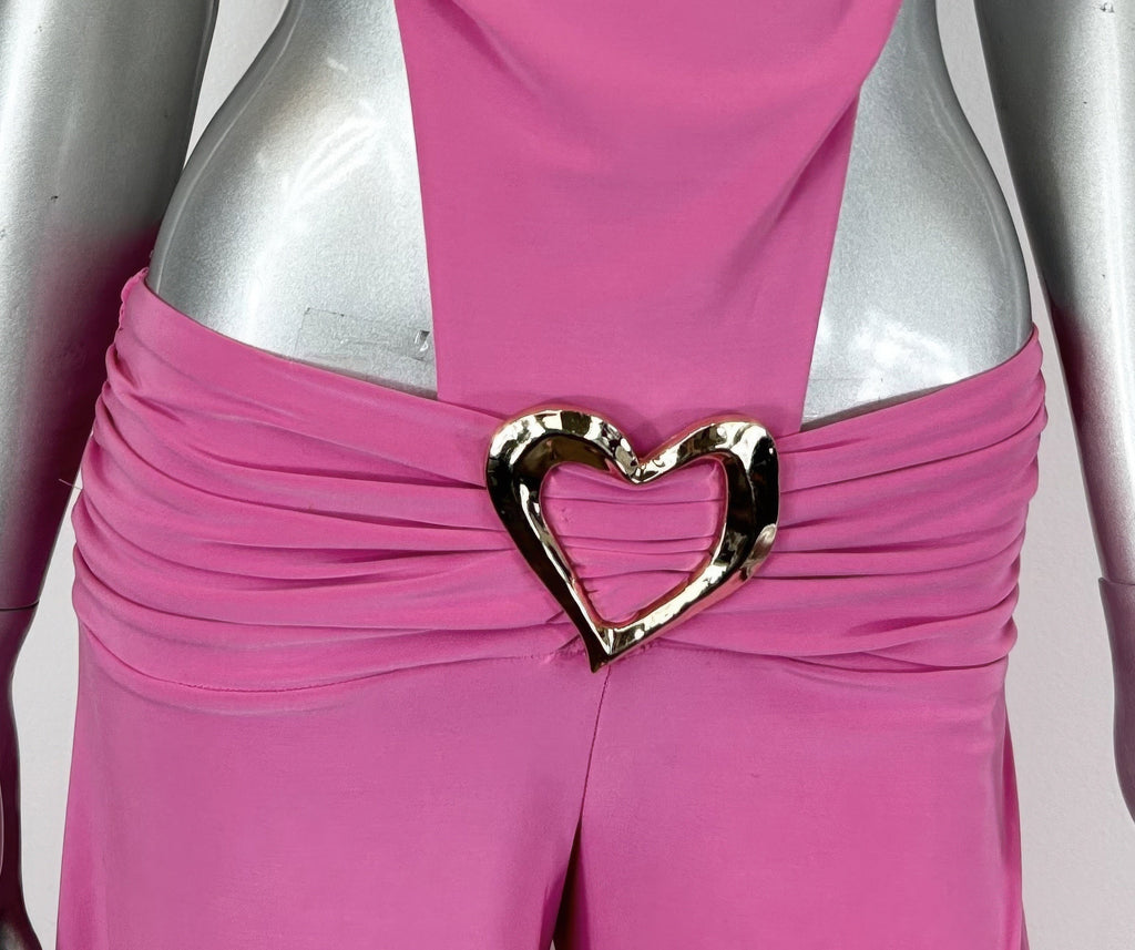 Side Cutouts Gold Heart-shaped Wide-leg Jumpsuit
