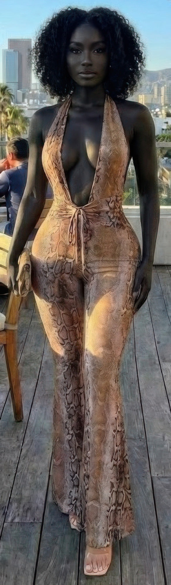 Snake Print Tie Open Back Jumpsuit
