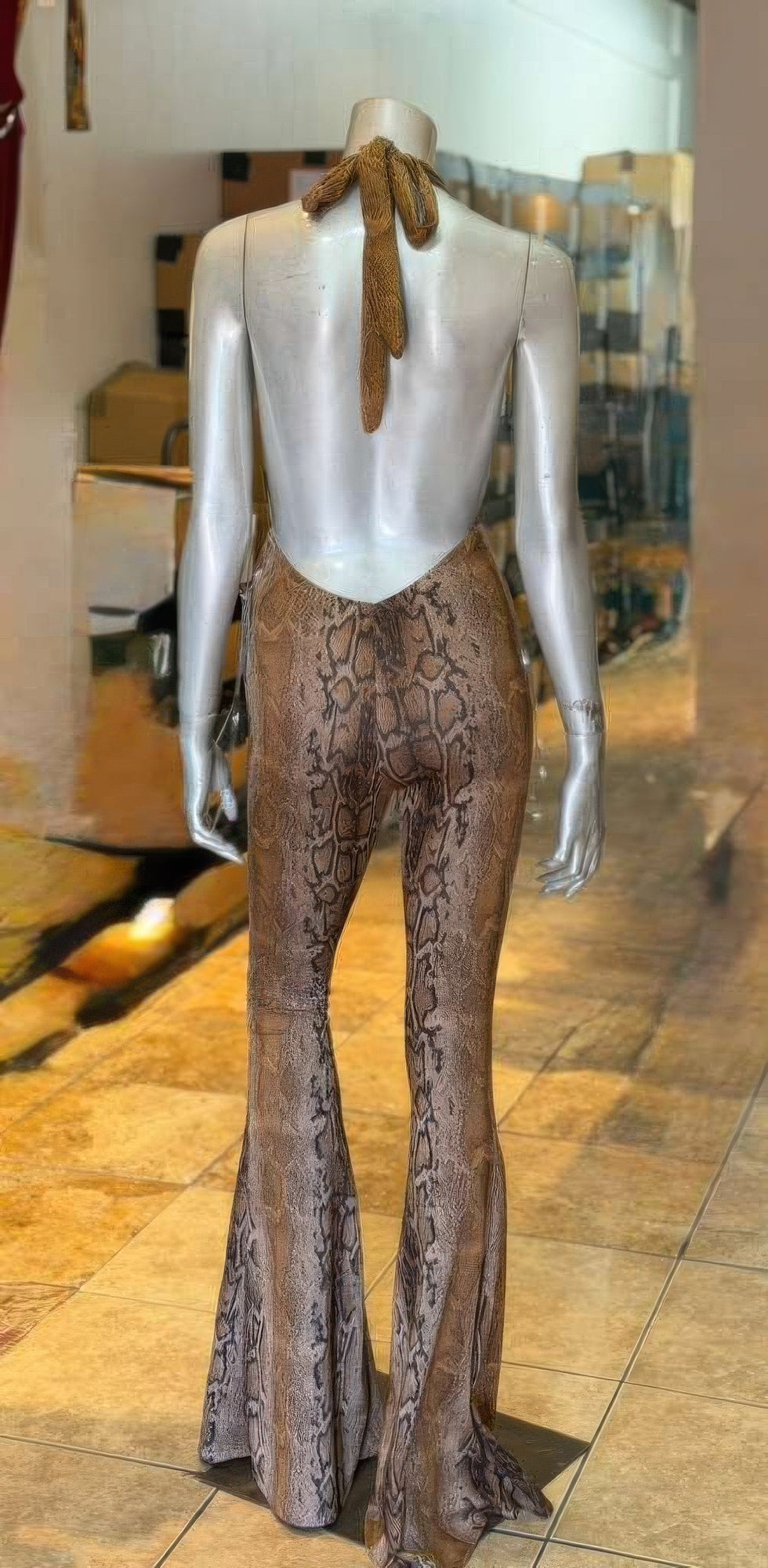 Snake Print Tie Open Back Jumpsuit