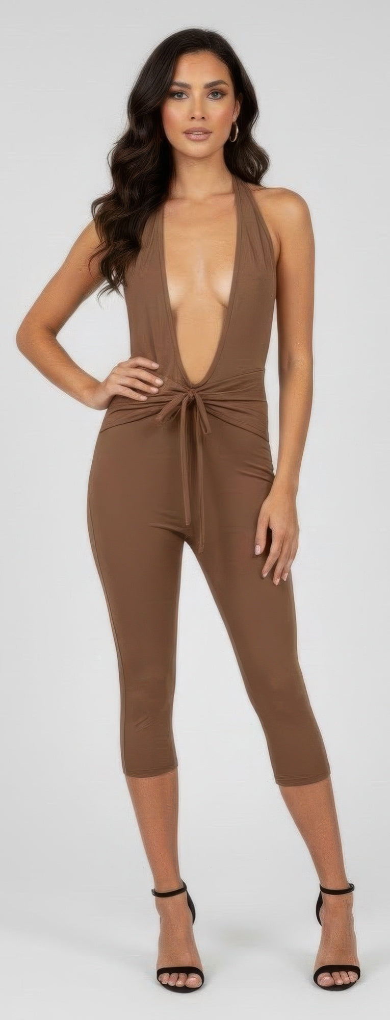 Capri Jumpsuit Openback Tie Neck