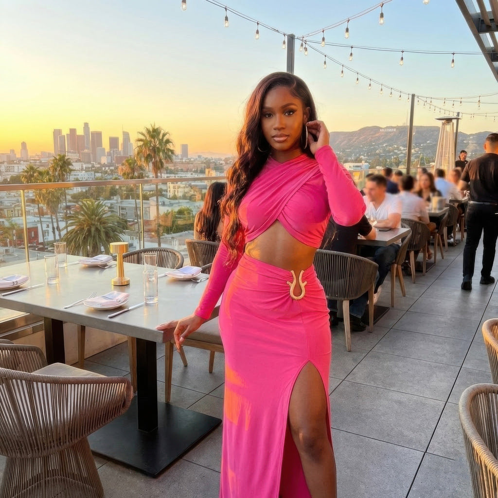High Slit Side Maxi Skirt Set bold sophistication with a sleek