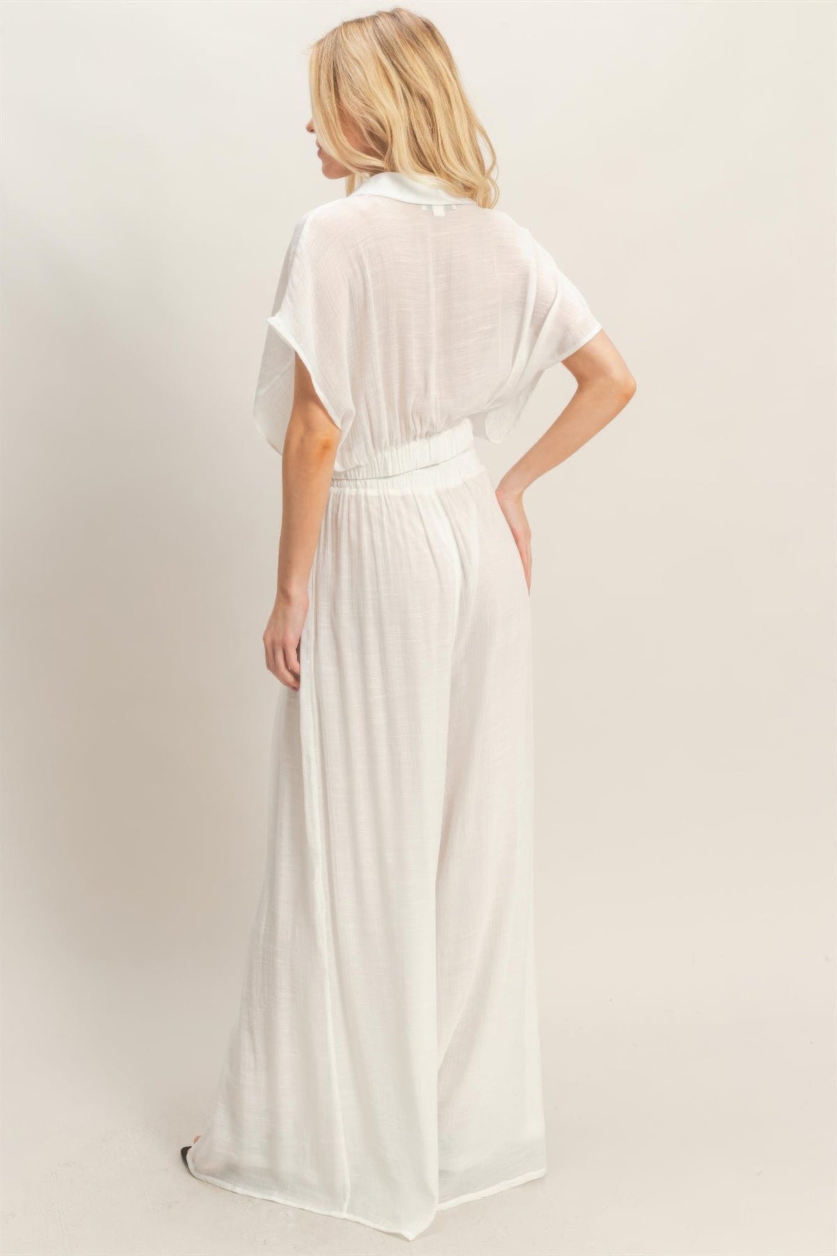 Collared Wrap Top & Wide-leg Pants Set