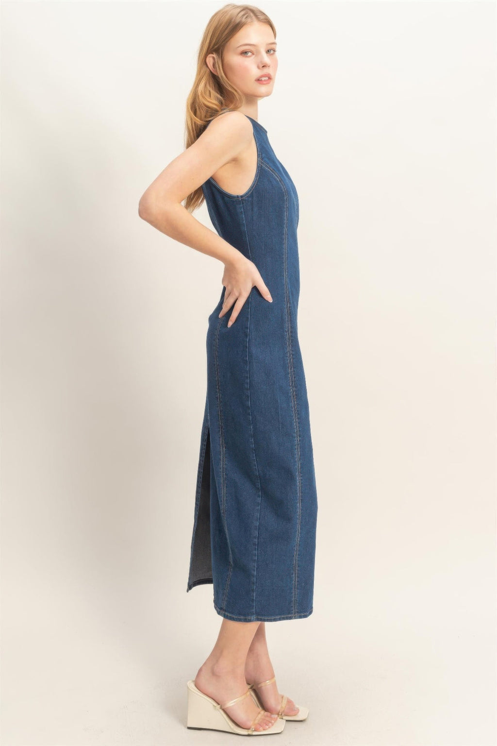 Sleeveless Denim Midi Dress