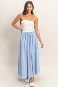 Striped Strapless Flowy Midi Dress
