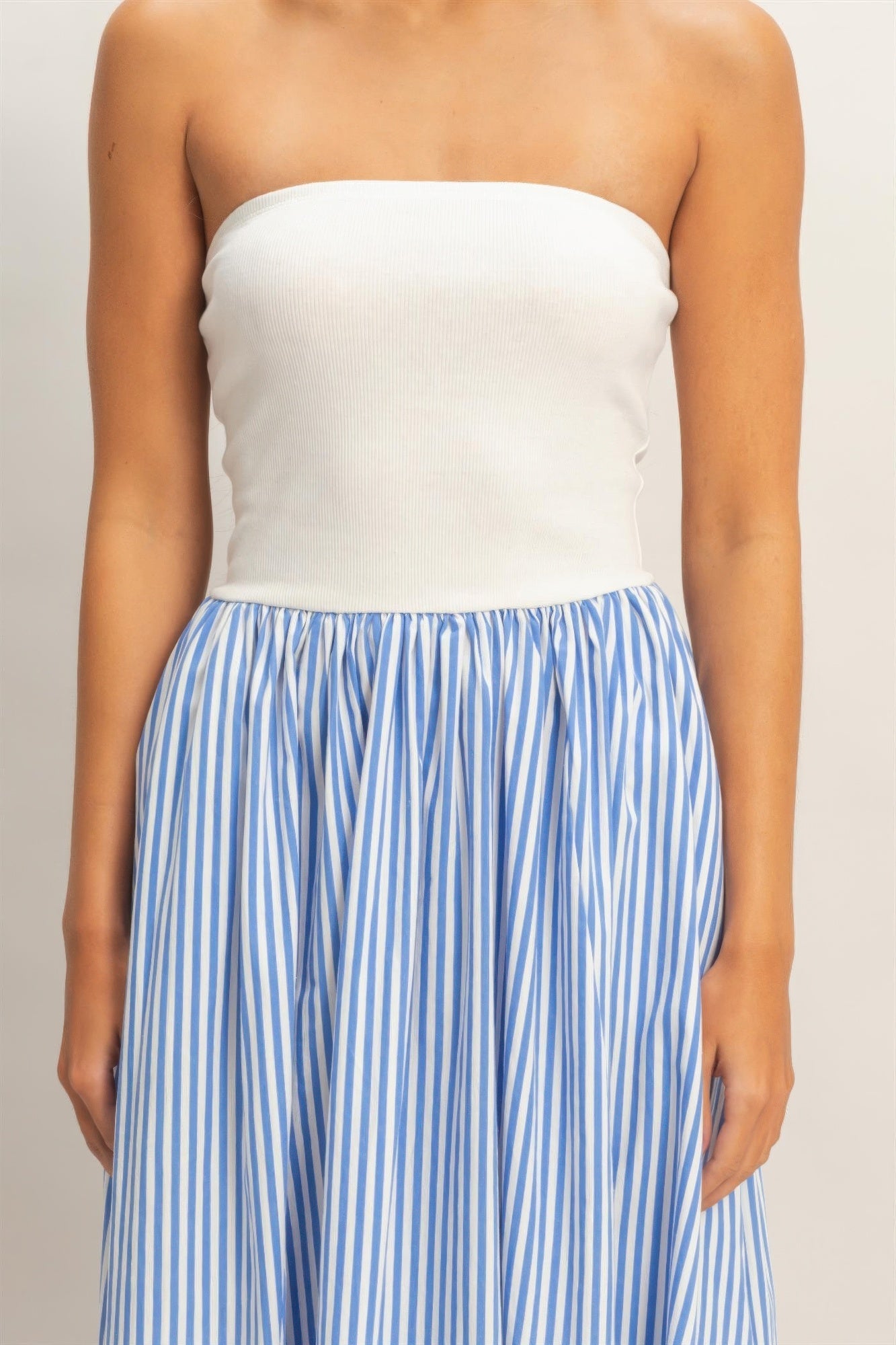 Striped Strapless Flowy Midi Dress
