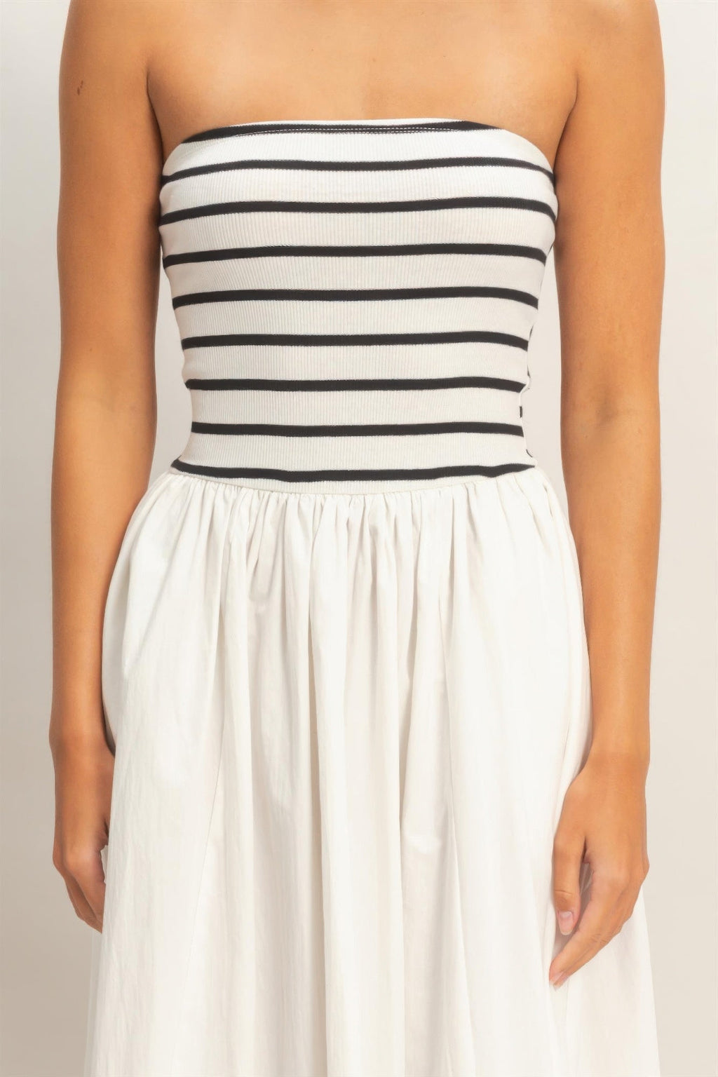 Striped Strapless Flowy Midi Dress