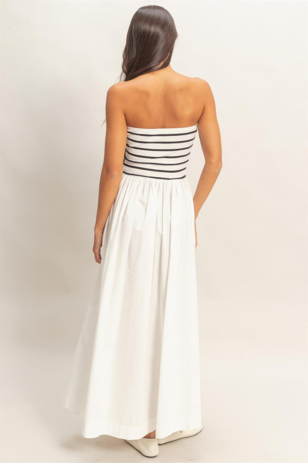 Striped Strapless Flowy Midi Dress