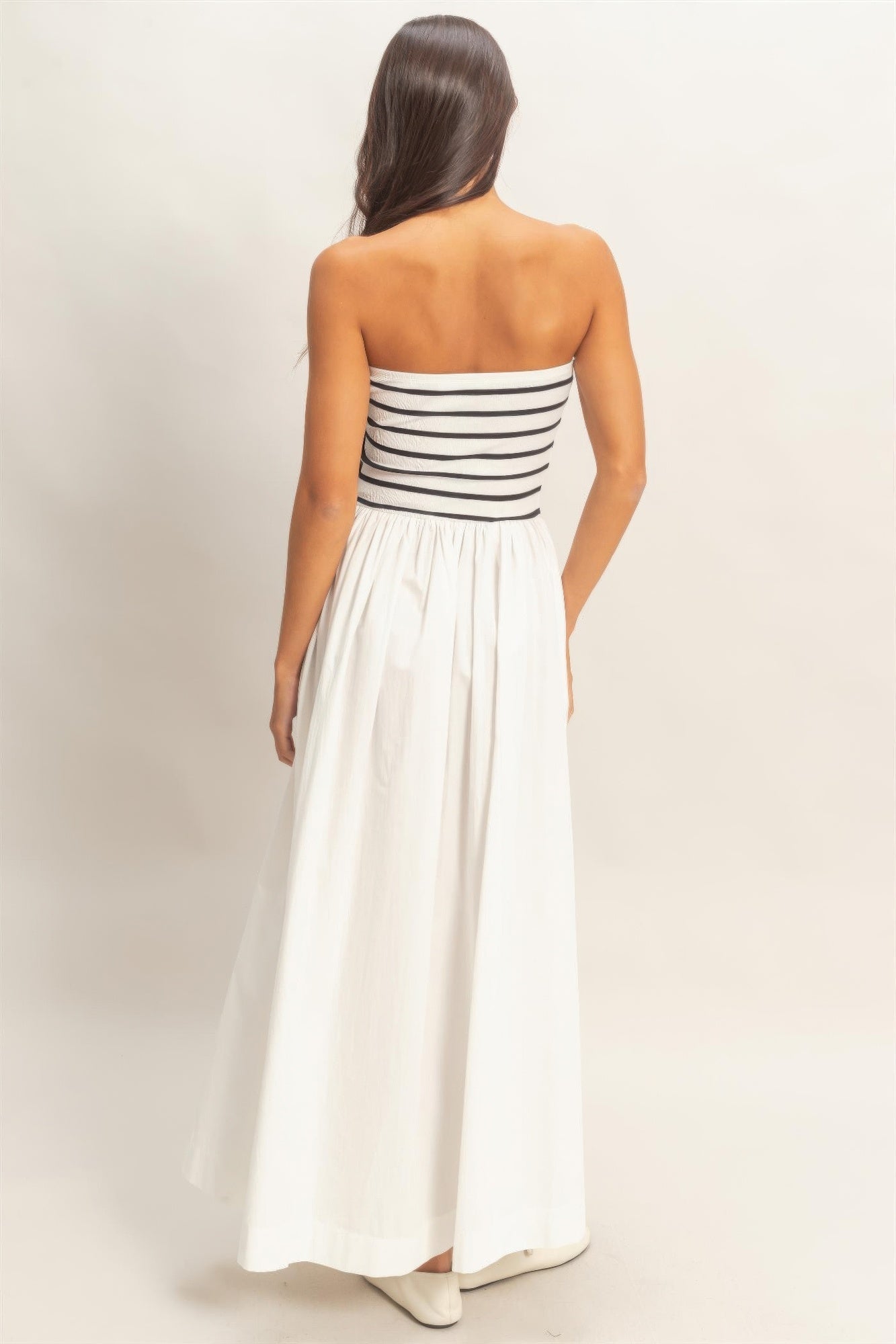 Striped Strapless Flowy Midi Dress
