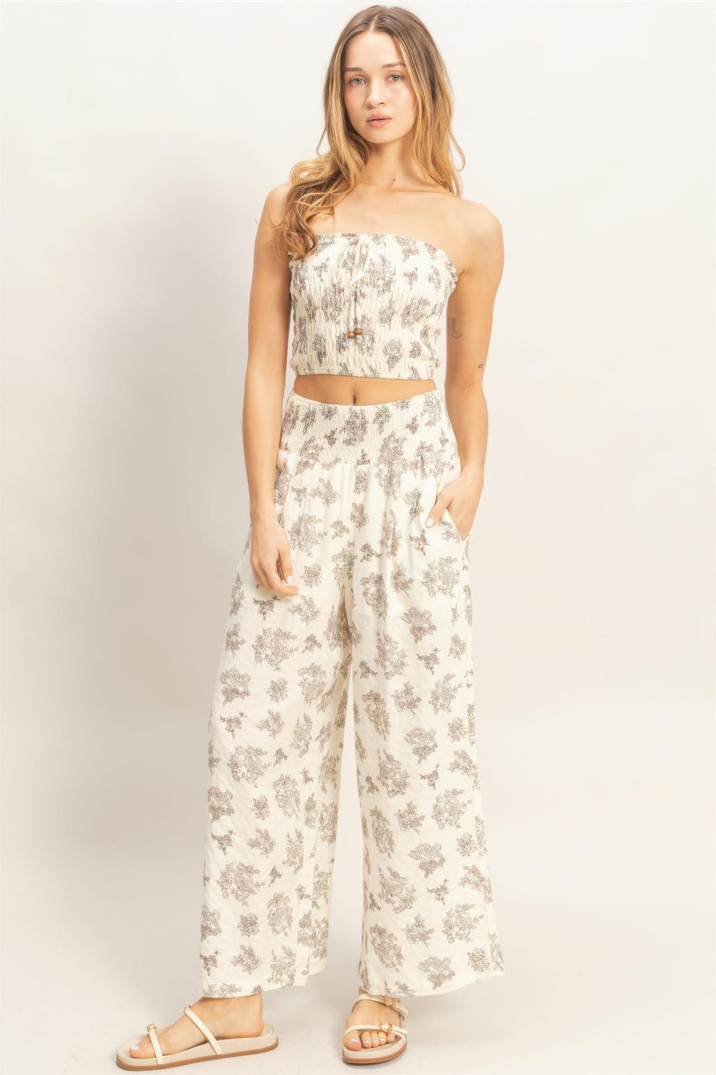 Smocked Tube Top & Wide-leg Pants Set