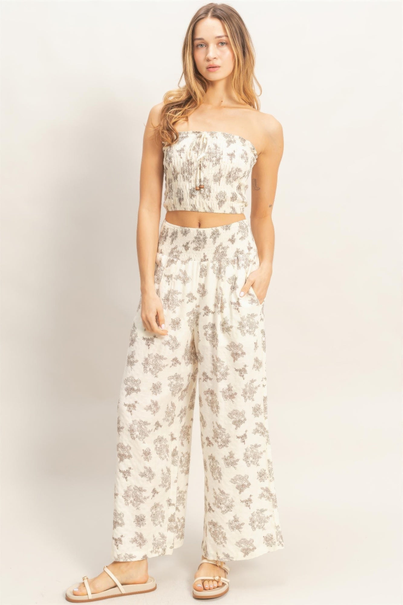 Smocked Tube Top & Wide-leg Pants Set