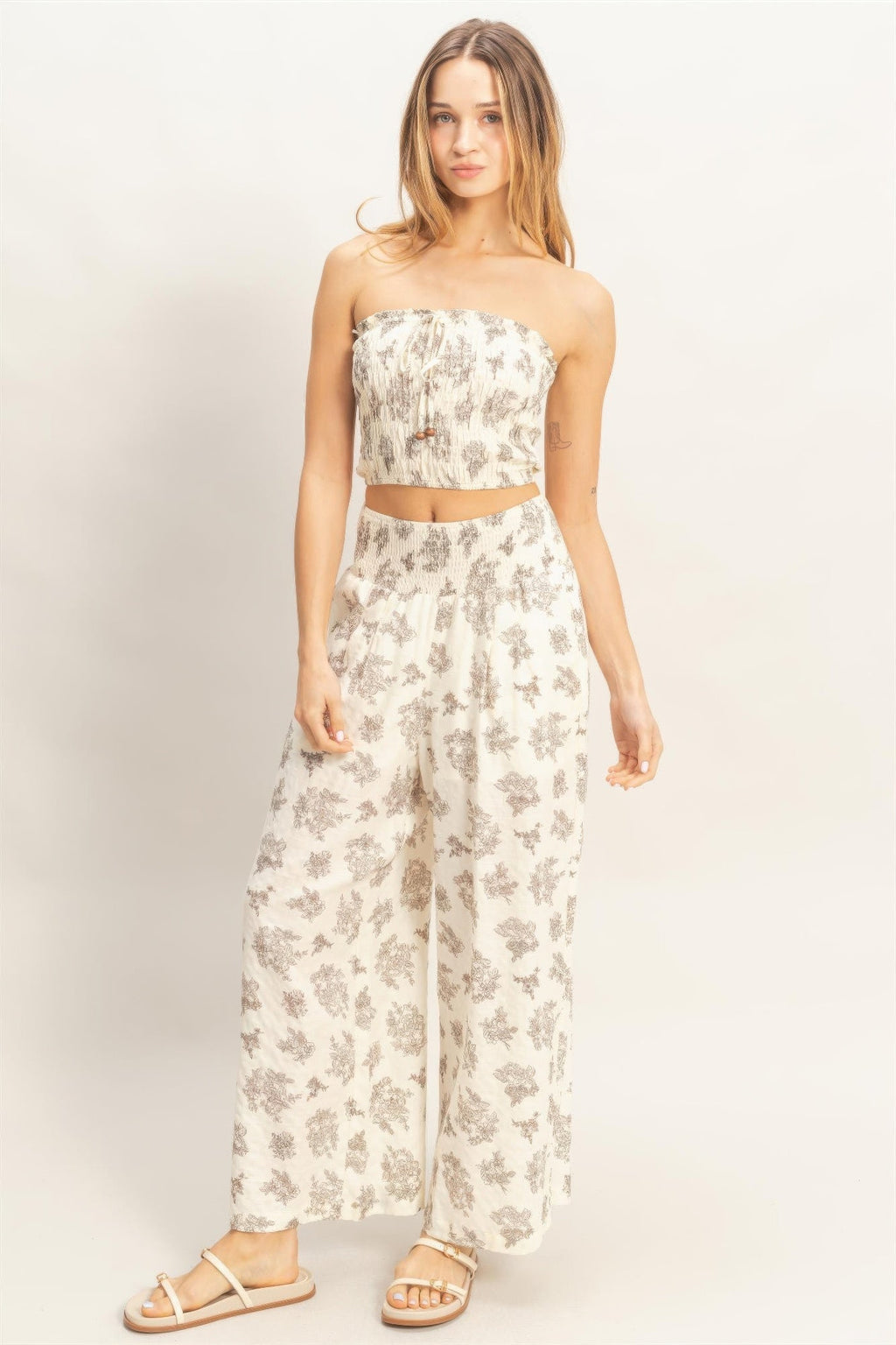 Smocked Tube Top & Wide-leg Pants Set