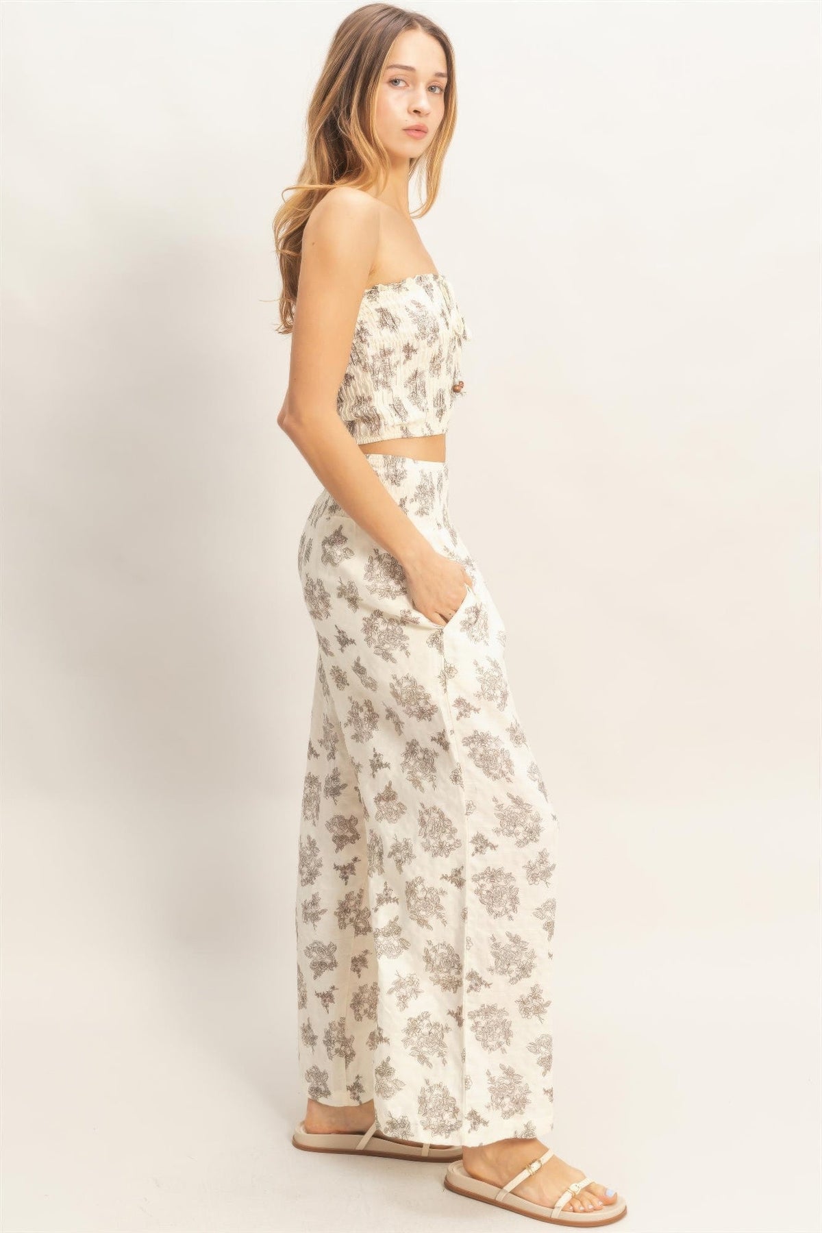 Smocked Tube Top & Wide-leg Pants Set