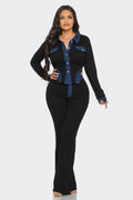 Denim Contrast Pants Set
