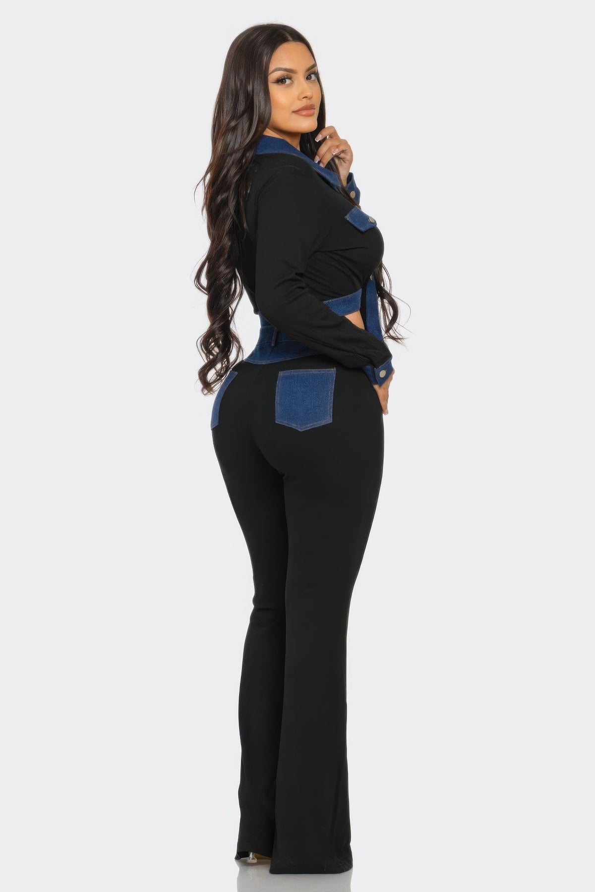 Denim Contrast Pants Set