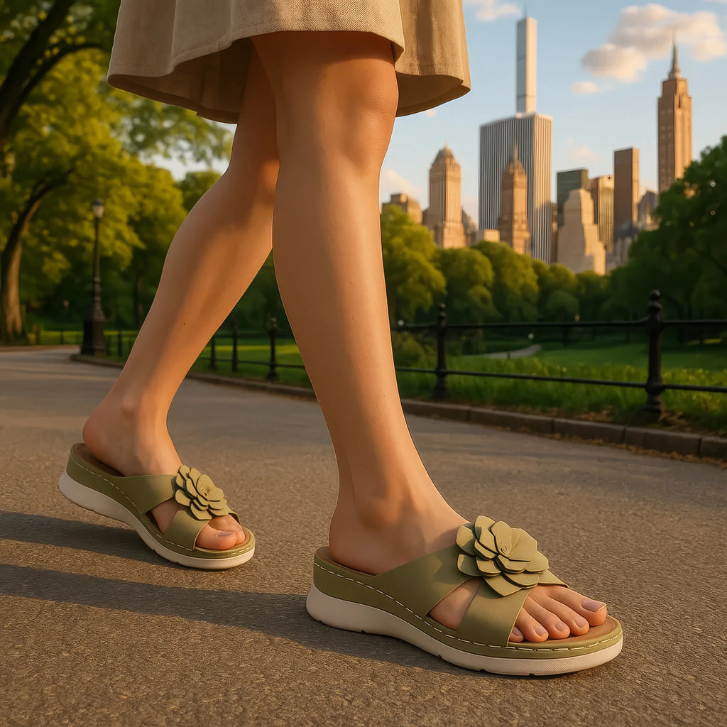 Women's Claire Green Cushioned Footbed Sandals