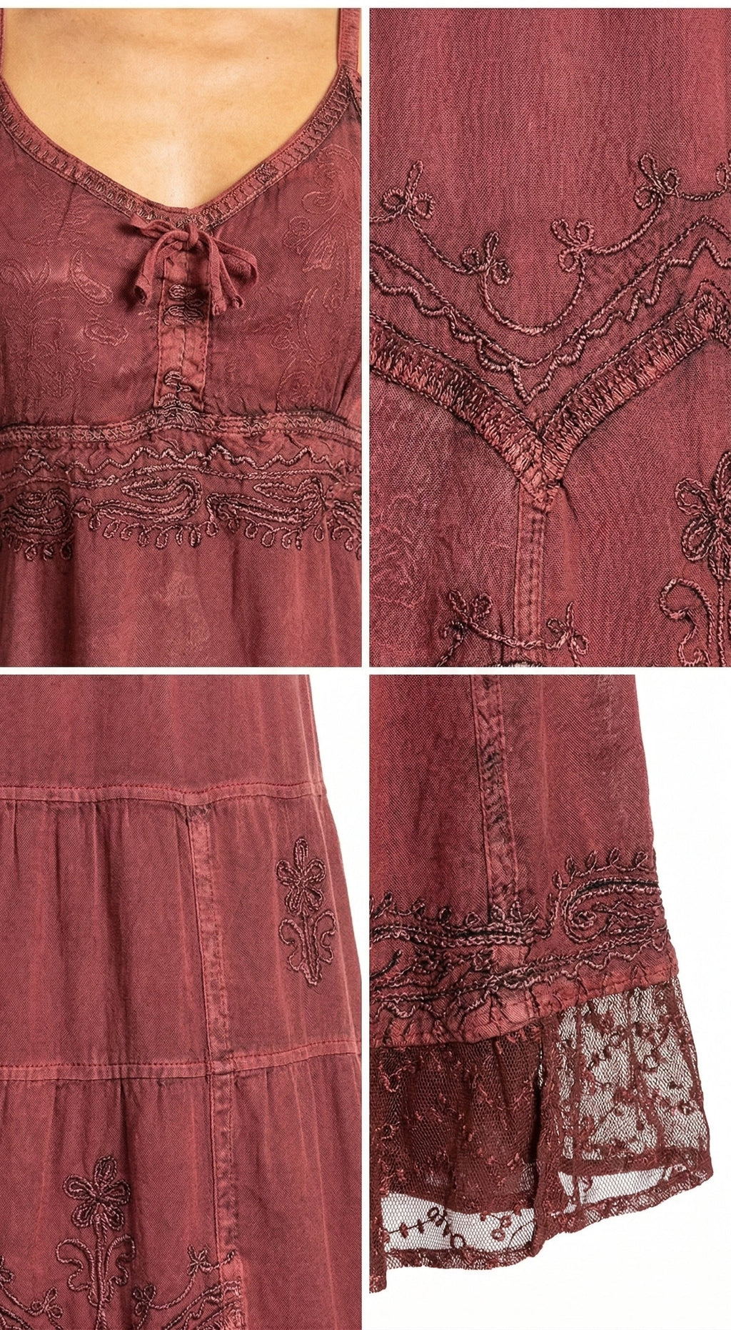 Sakkas Stonewashed Rayon Embroidered Adjustable Spaghetti Straps Long Dress