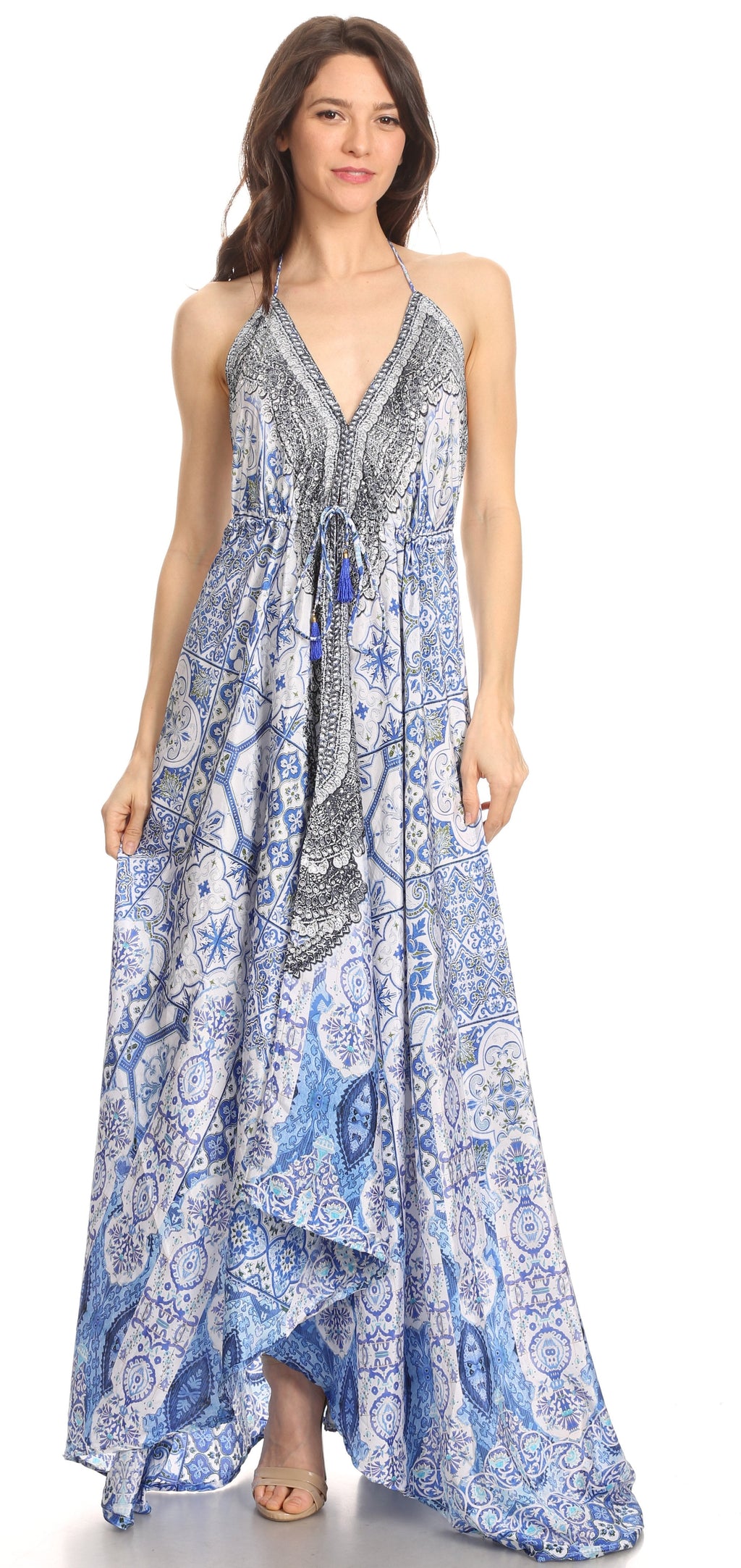 Sakkas Lizi Womens Maxi High-low Halter Handkerchief Long Dress Beach Party