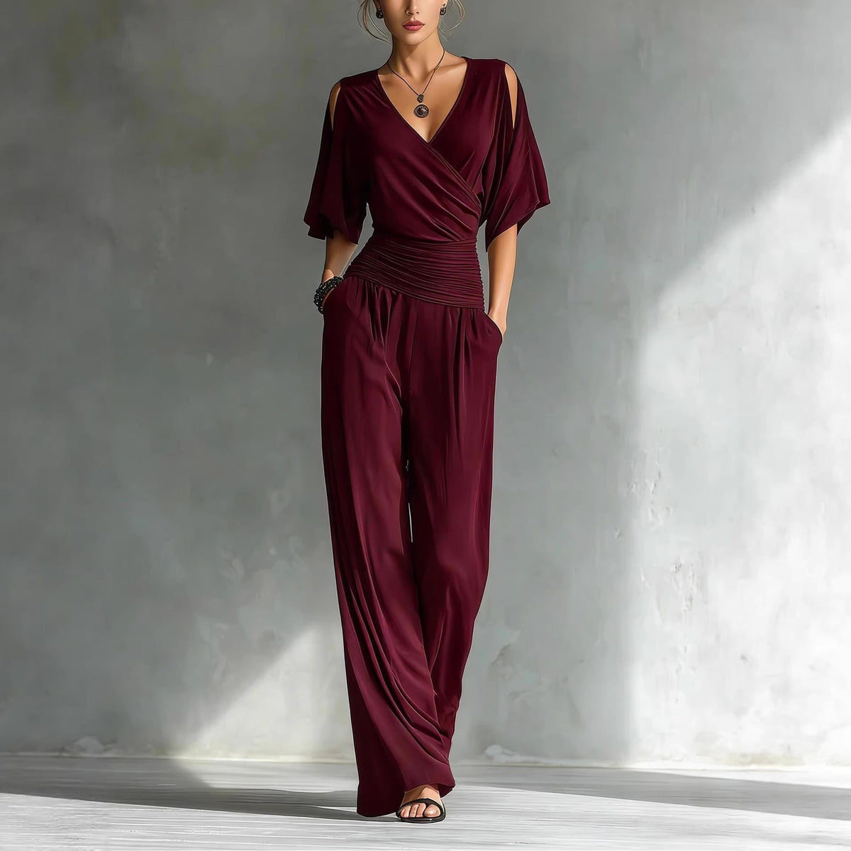 Women's V-Neck Slim Fit Straight Leg Jumpsuit