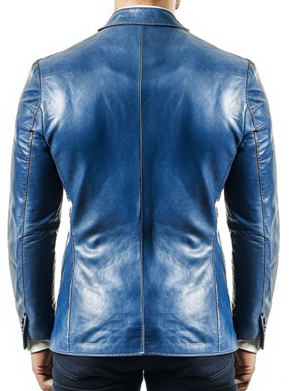 George Blue Leather Blazer for Men