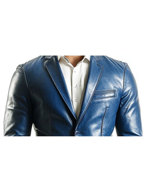 George Blue Leather Blazer for Men