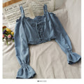 French Bandage Off Shoulder Ruffle Top Female Elegant Long Sleeve Shirt Y2k