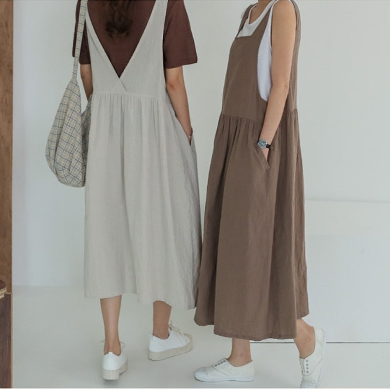 Spring and Summer Sleeveless Robe Dress Ladies Dress Plus Size XL- 5XL Cotton Linen Wome