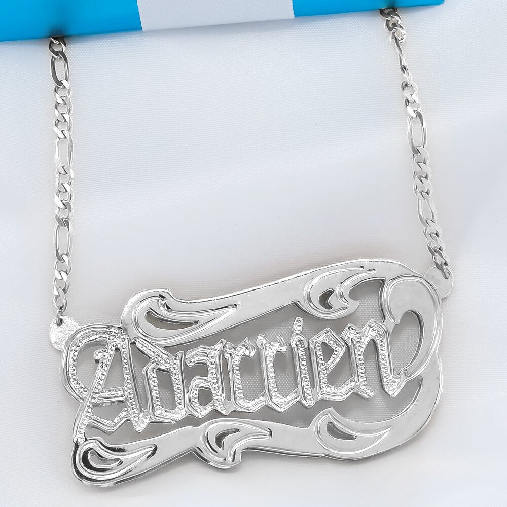 Customized Nameplate Necklace Personalized Custom 3D Double Pendant Name Necklace Figaro Chain
