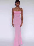 Solid Sleeveless Backless Elegant Sexy Bodycon Y2K Maxi Prom Dress