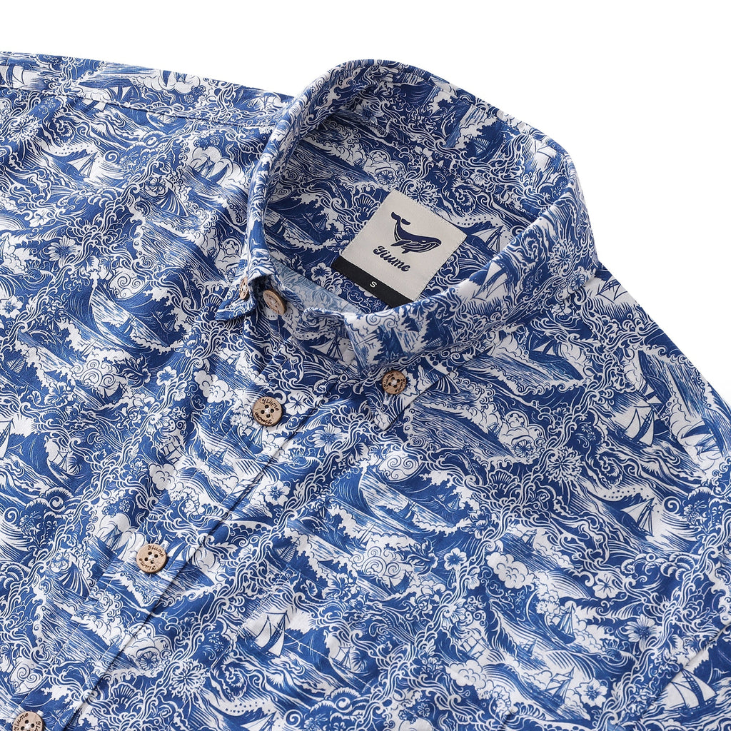 Men's Hawaiian Shirt Voyage of Discovery Print Cotton Button-down Short Sleeve Aloha Shirt By Amy