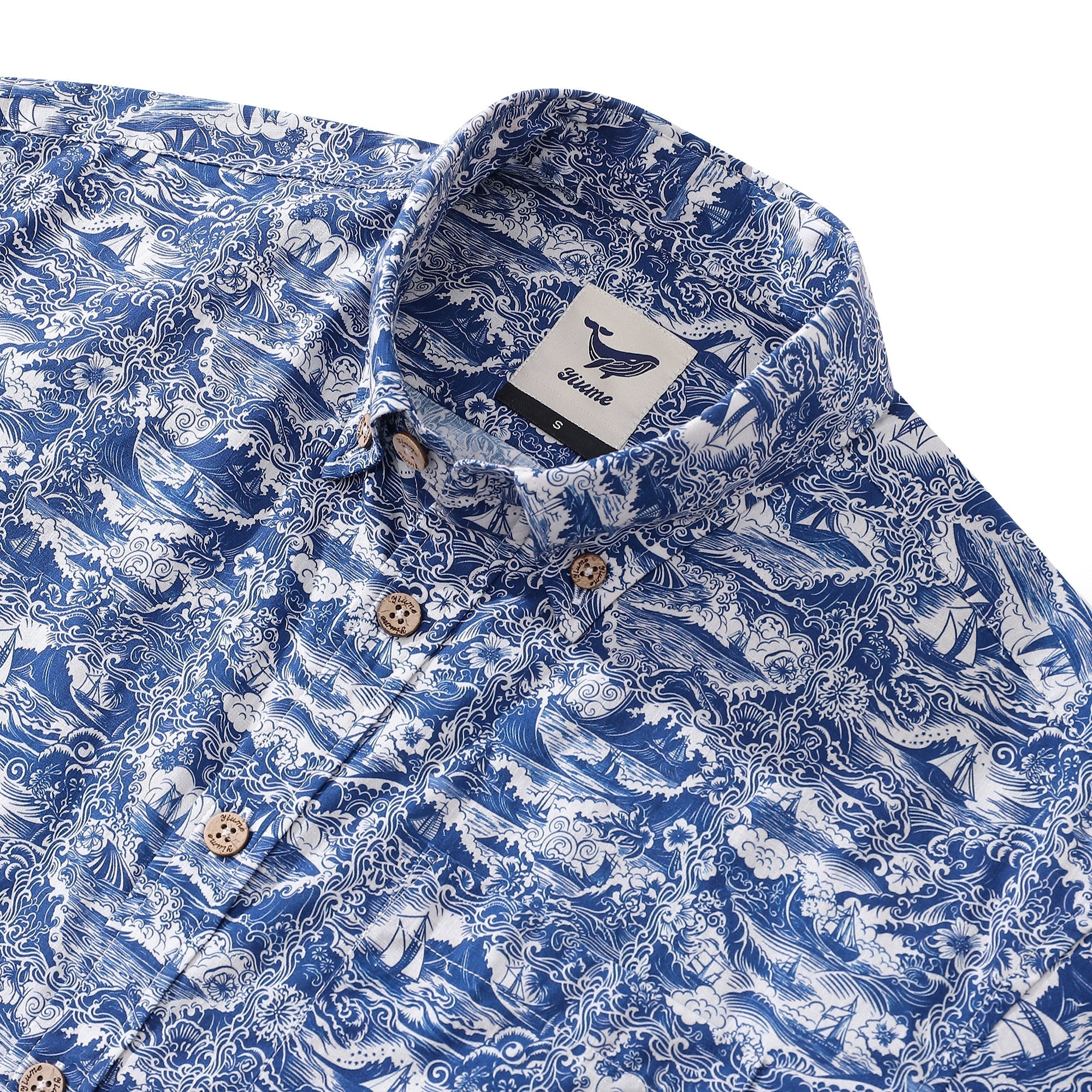Men's Hawaiian Shirt Voyage of Discovery Print Cotton Button-down Short Sleeve Aloha Shirt By Amy