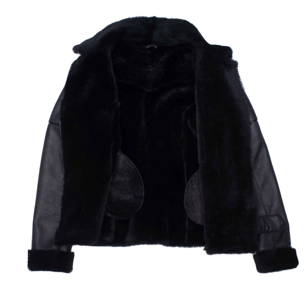 Tashas Black Sheepskin Shearling B-3 Bomber Style Jacket