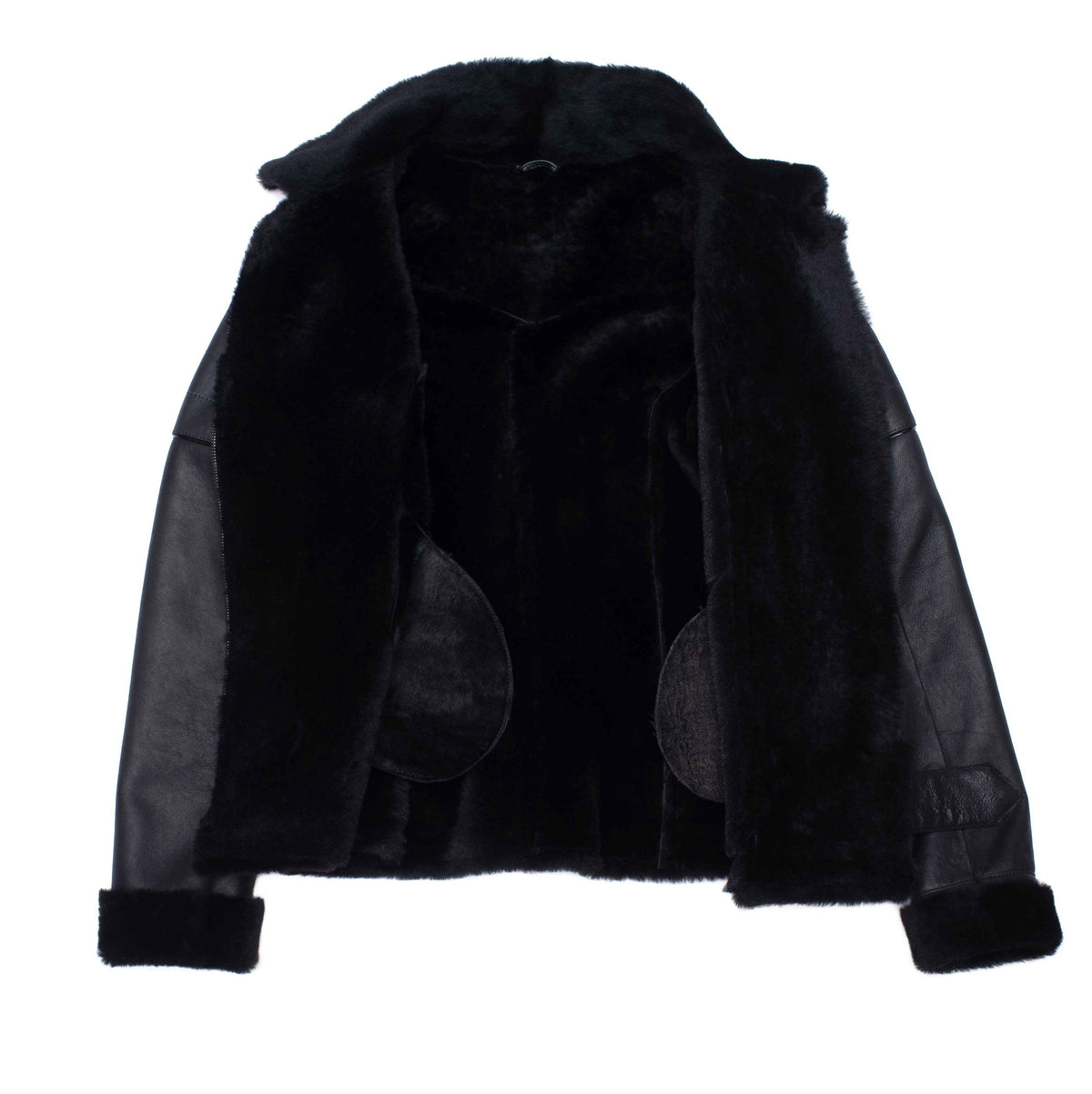 Tashas Black Sheepskin Shearling B-3 Bomber Style Jacket
