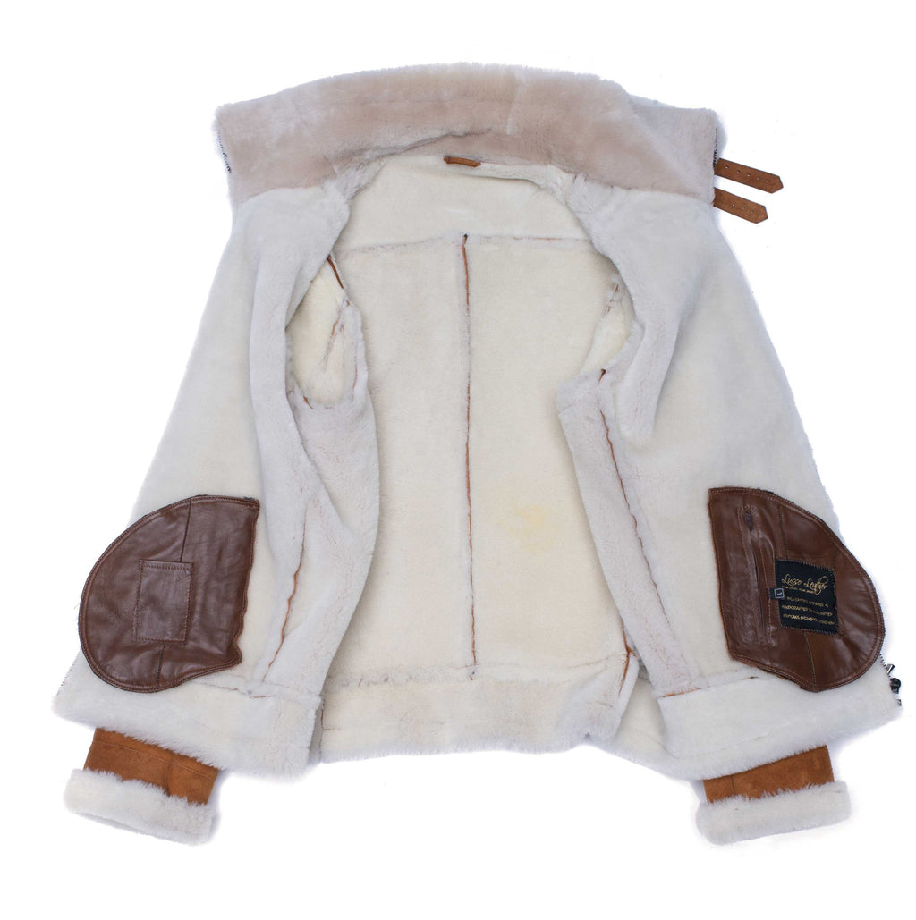 Hagans Tan Aviator Bomber Suede Shearling Jacket
