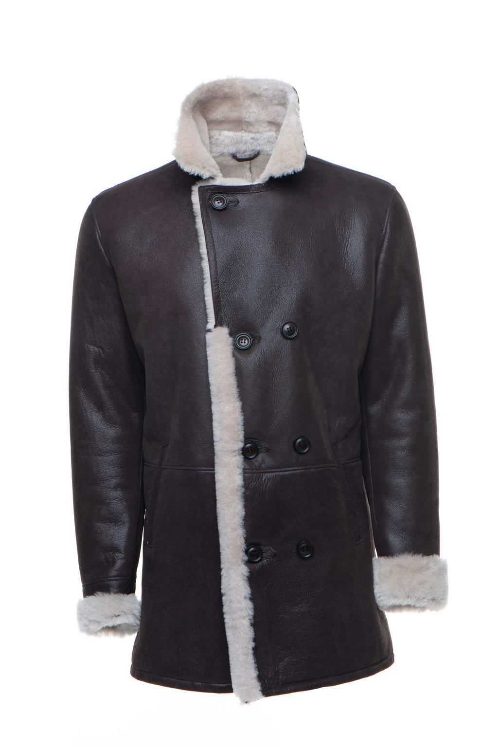 Jozefs 3/4 Length Brown Shearling Buttoned Coat