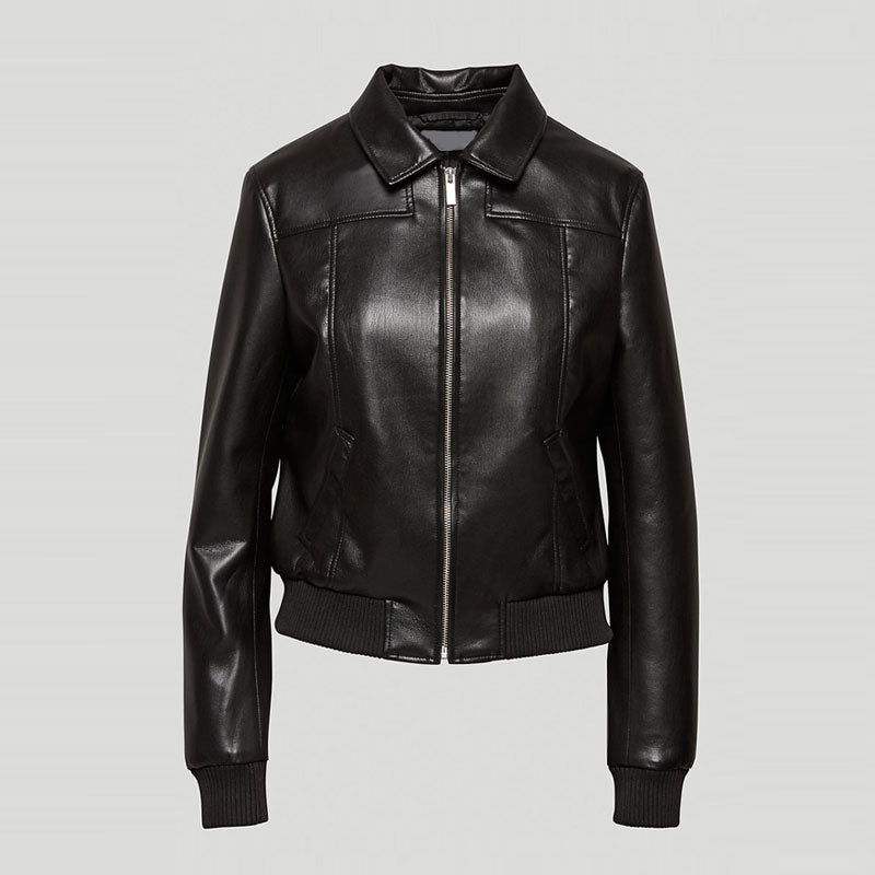 Black Women Aviator Sheepskin Shearling Motorbike Leather Bomber Jacket