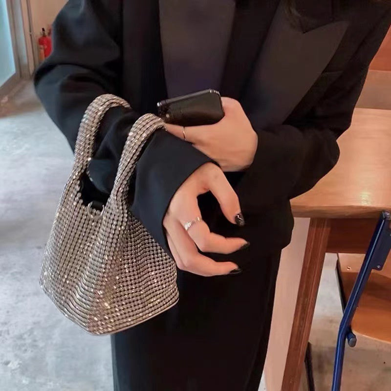 Full Diamond Bag Bucket Rhinestone Chain Purse