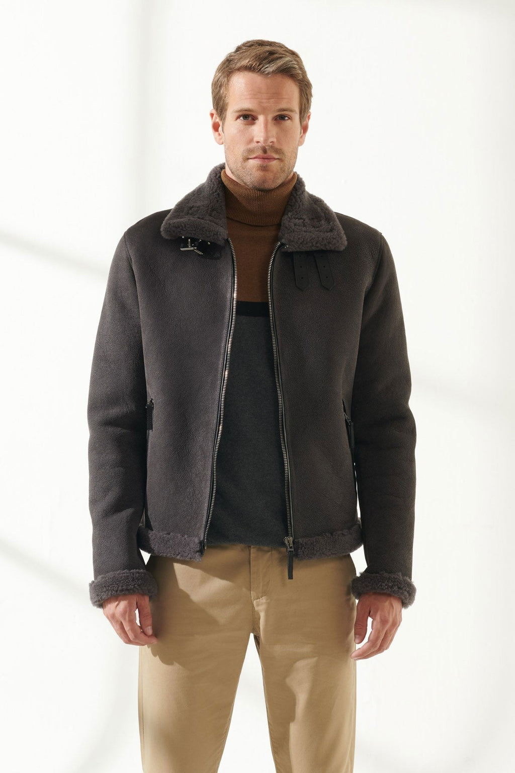 Men Aviator Black Shearling Jacket