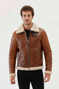 Men’s Aviator Tan &amp; Off-White Shearling Jacket