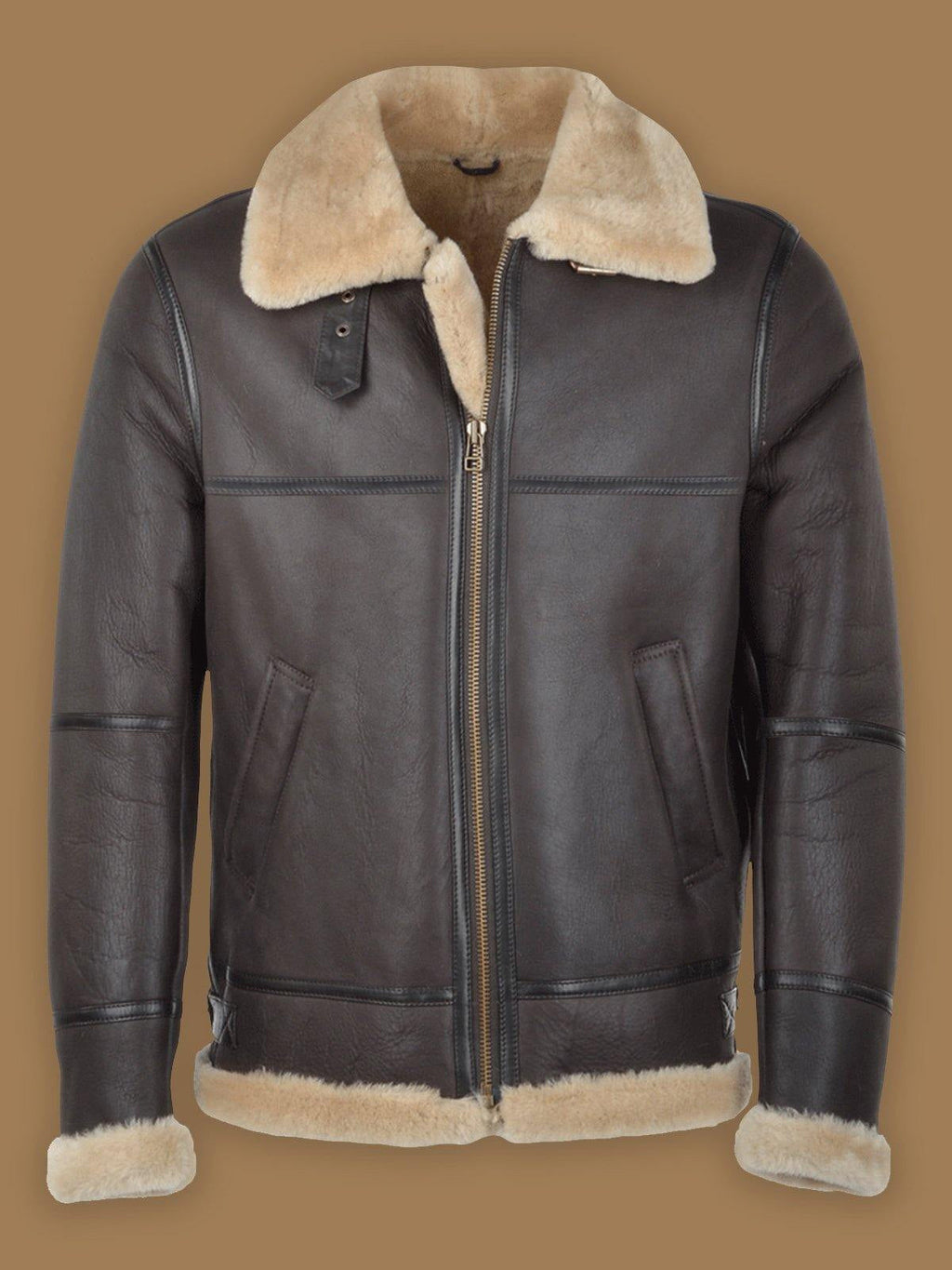 Men’s Dark Brown RAF Shearling Bomber Leather Jacket