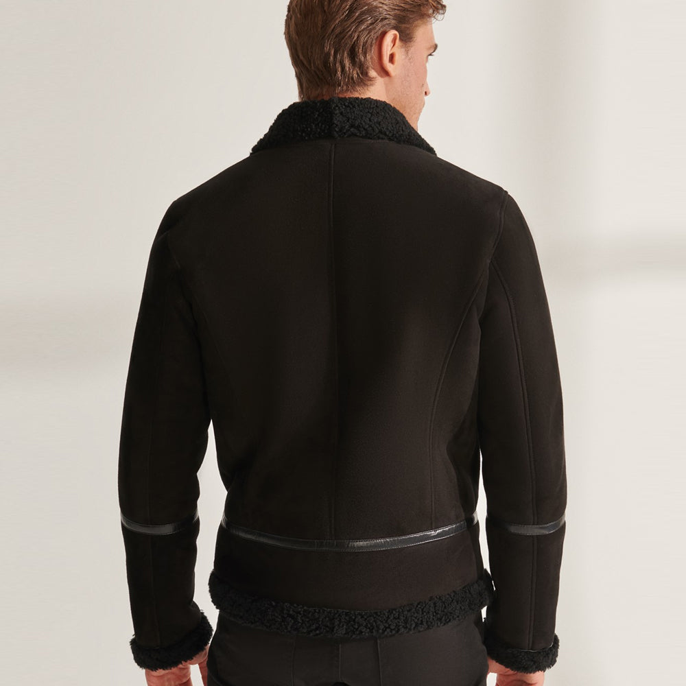 Men’s Black Pilot Sheepskin Shearling Leather Aviator Jacket