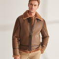 Men’s Camel Brown B3 Shearling Pilot Aviator Leather Jacket