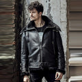 Men’s Double Collar Black B3 Flight Airforce Shearling Aviator Sheepskin Leather Jacket